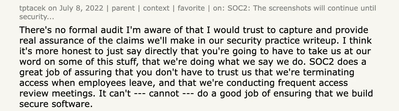 Hacker News comment by tptacek