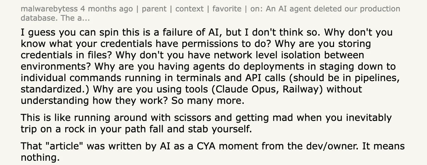 Hacker News comment by malwarebytess