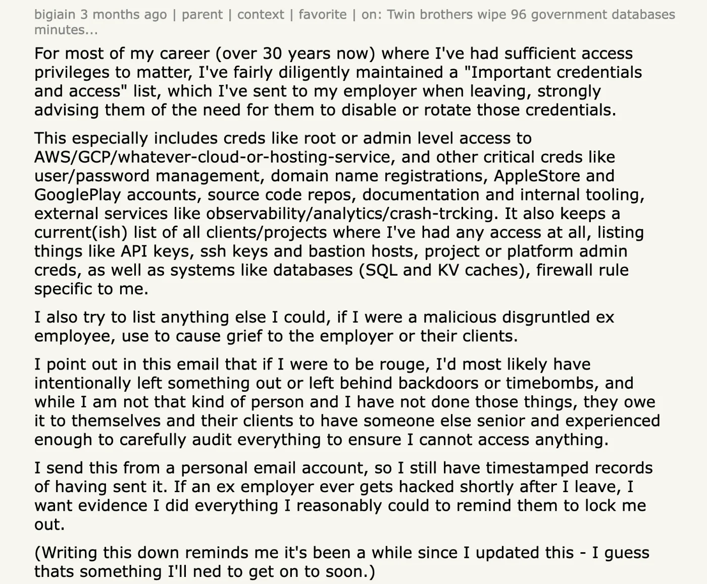 Hacker News comment by bigiain